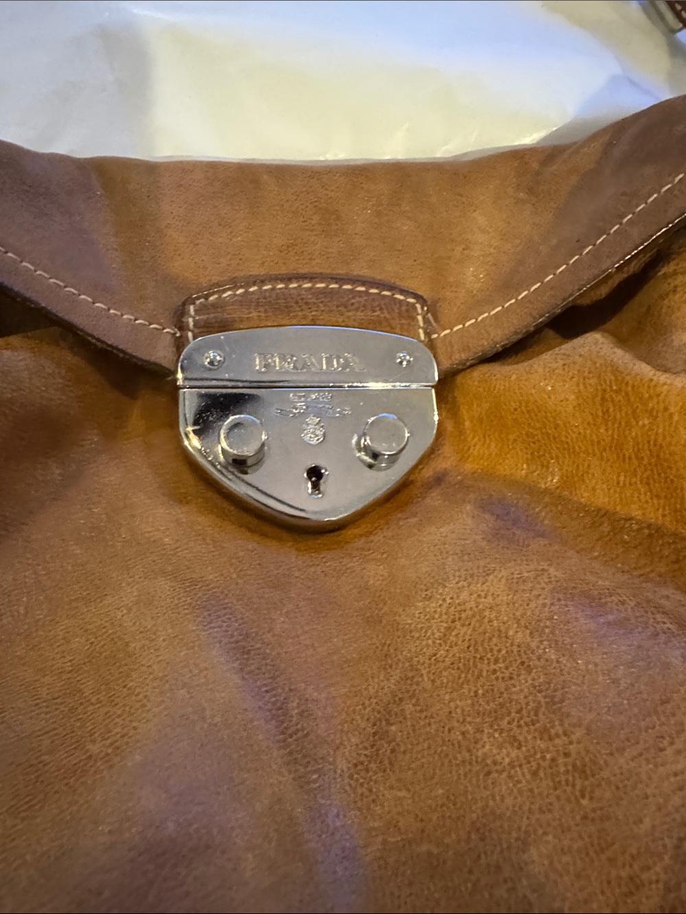 Prada Cognac Brown Leather Shoulder Bag with Front Lock - Picture 2 of 16